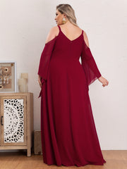 Faux Pearl Bell Sleeve Maxi Bridesmaid Dress