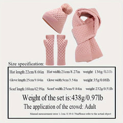 Winter Knit Beanie Scarf Gloves Set Acrylic Warm Accessories Pom Pom Hat