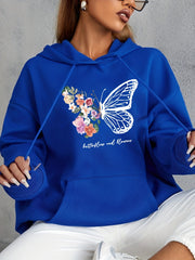 Butterfly & Floral Print Hoodie Casual Sweatshirt