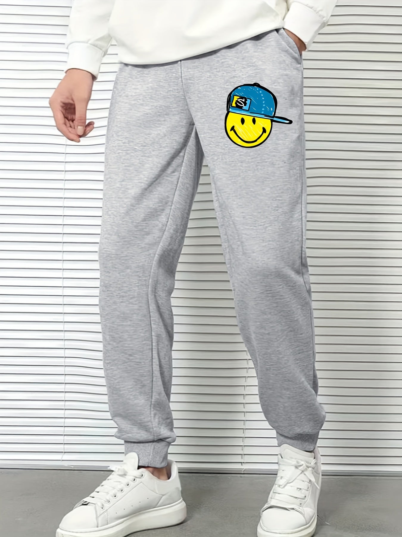 Smile Face Hat Men's Sports Pants Casual Drawstring Jogging Trousers