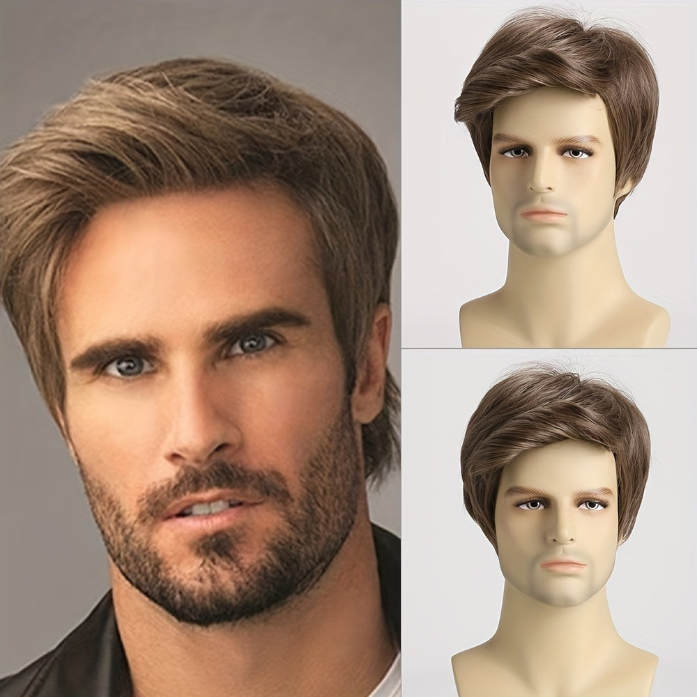 Men's Brown Short Curly Wig for Daily Wear