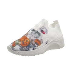 Women's Pumpkin Pattern Sneakers Low Round Toe Non slip Knit Breathable Shoes