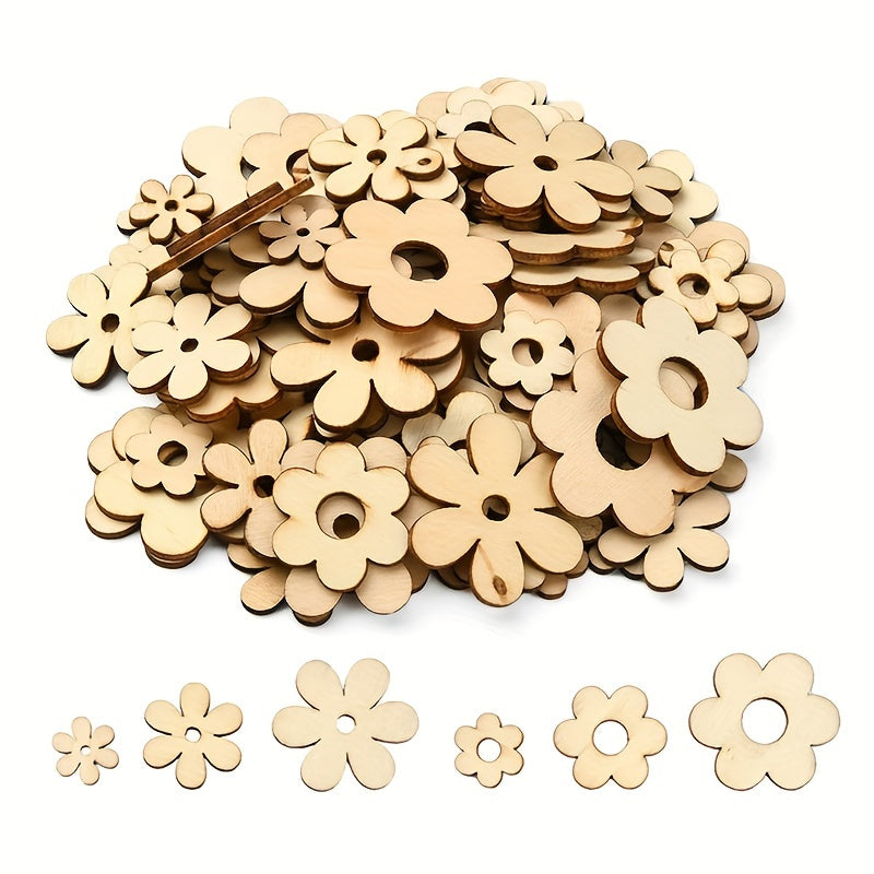 50pcs Wooden Flower Cutouts DIY Home Decorations