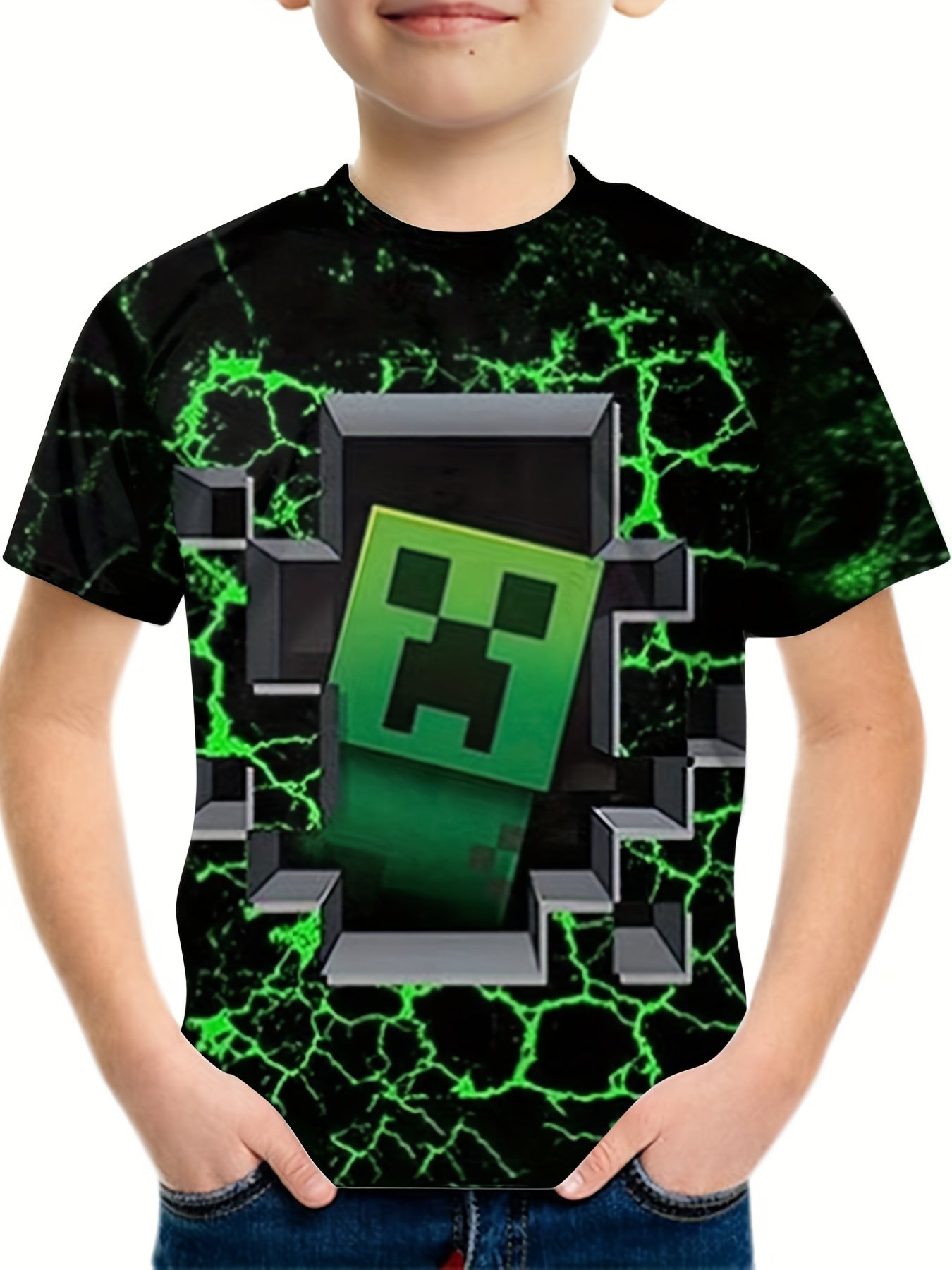 Clash Square Man Pattern T shirt For Kids Short Sleeve Top Casual Tee Boy's Clot