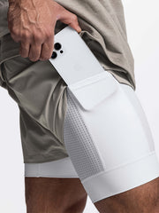 Men's Loose Solid Active Shorts With Pockets Drawstring 2 In 1 Shorts