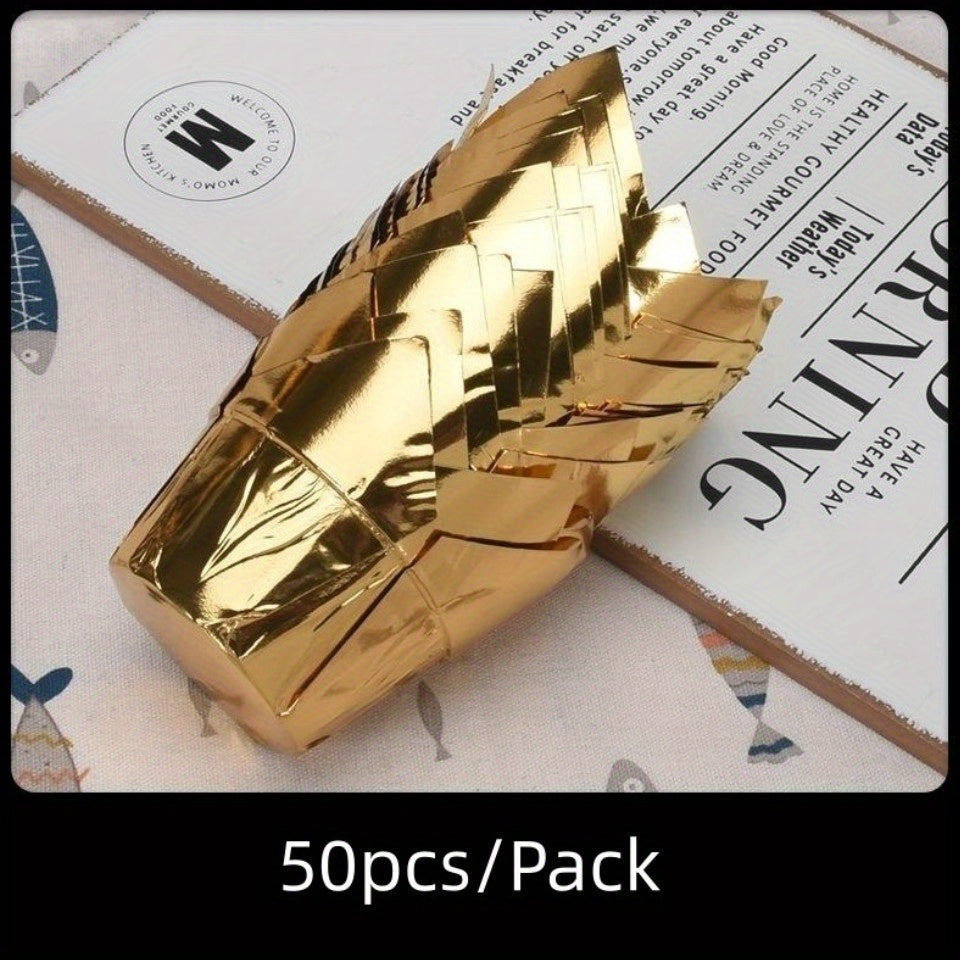 50pcs Aluminum Foil Tulip Muffin Cups Cupcake Liners Waterproof Laminating Paper
