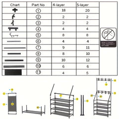 1pc Standing Coat Rack With 4 5 Layers Of Storage And 8 Double Hooks