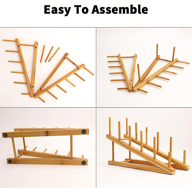 Wooden Dish Rack Bamboo Drying Stand Pot Lid Holder Kitchen Organizer