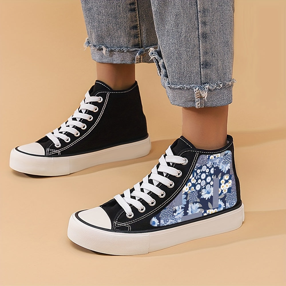 Girl's Floral High Top Skate Shoes Lace Up Sneakers