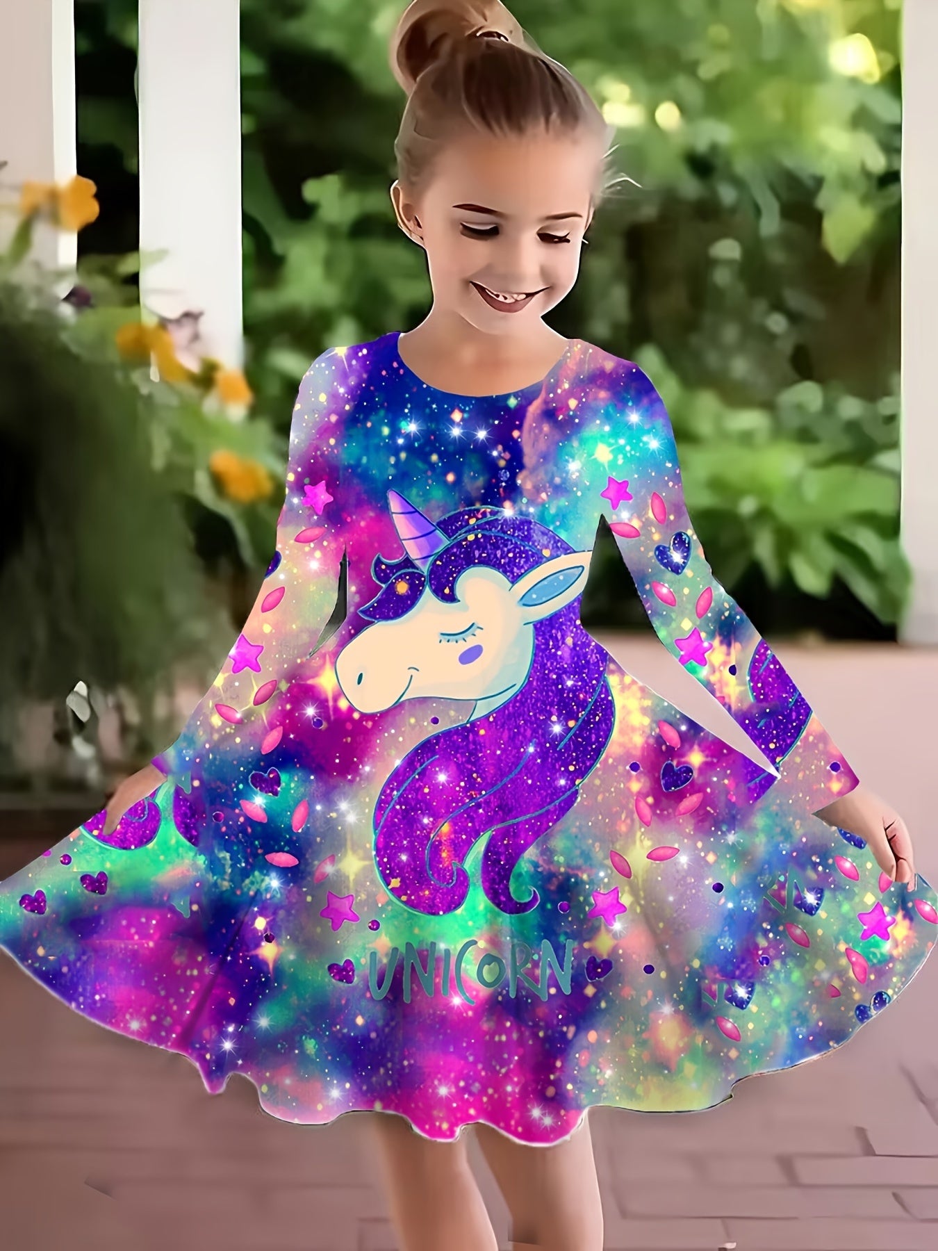Girls Dreamy Sequin Print Unicorn Sleeveless Dress