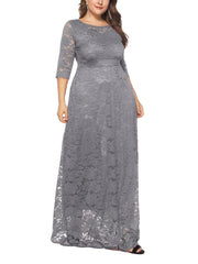 Lace Round Neck Short Sleeve Wedding Dress Women's Plus Size