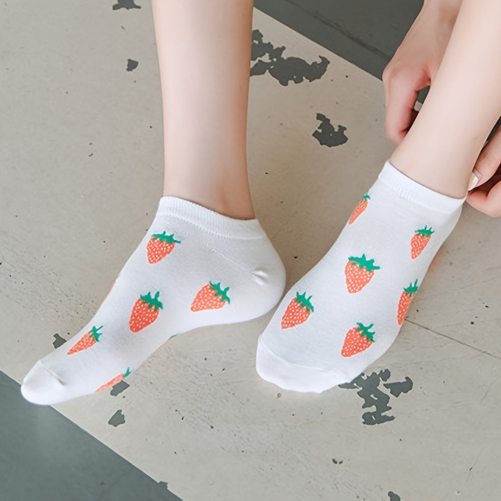 6 Pairs Women Socks Ankle Sock Fruits Pattern Boat Short Socks