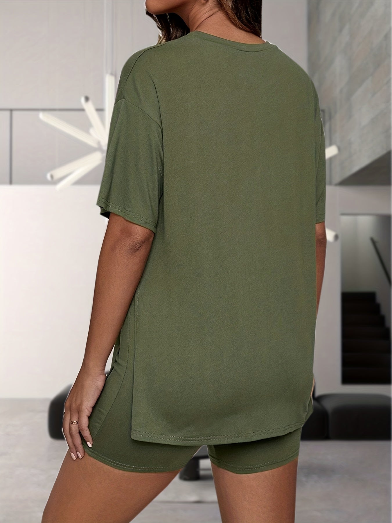 Basic Pajama Set Solid Short Sleeve Tee