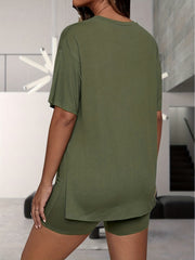Basic Pajama Set Solid Short Sleeve Tee