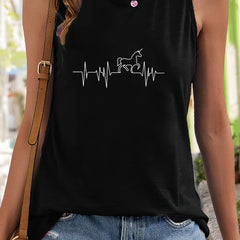 Animal Print Sleeveless Sports Vest Round Neck Stretchy Casual Tops