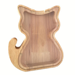 Wooden Coin Storage Jar Love Heart Kitten Gift Savings Wood Crafts Ornaments
