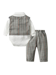 Baby Boys Gentleman Suit Plaid Vest Pants 3pcs Set