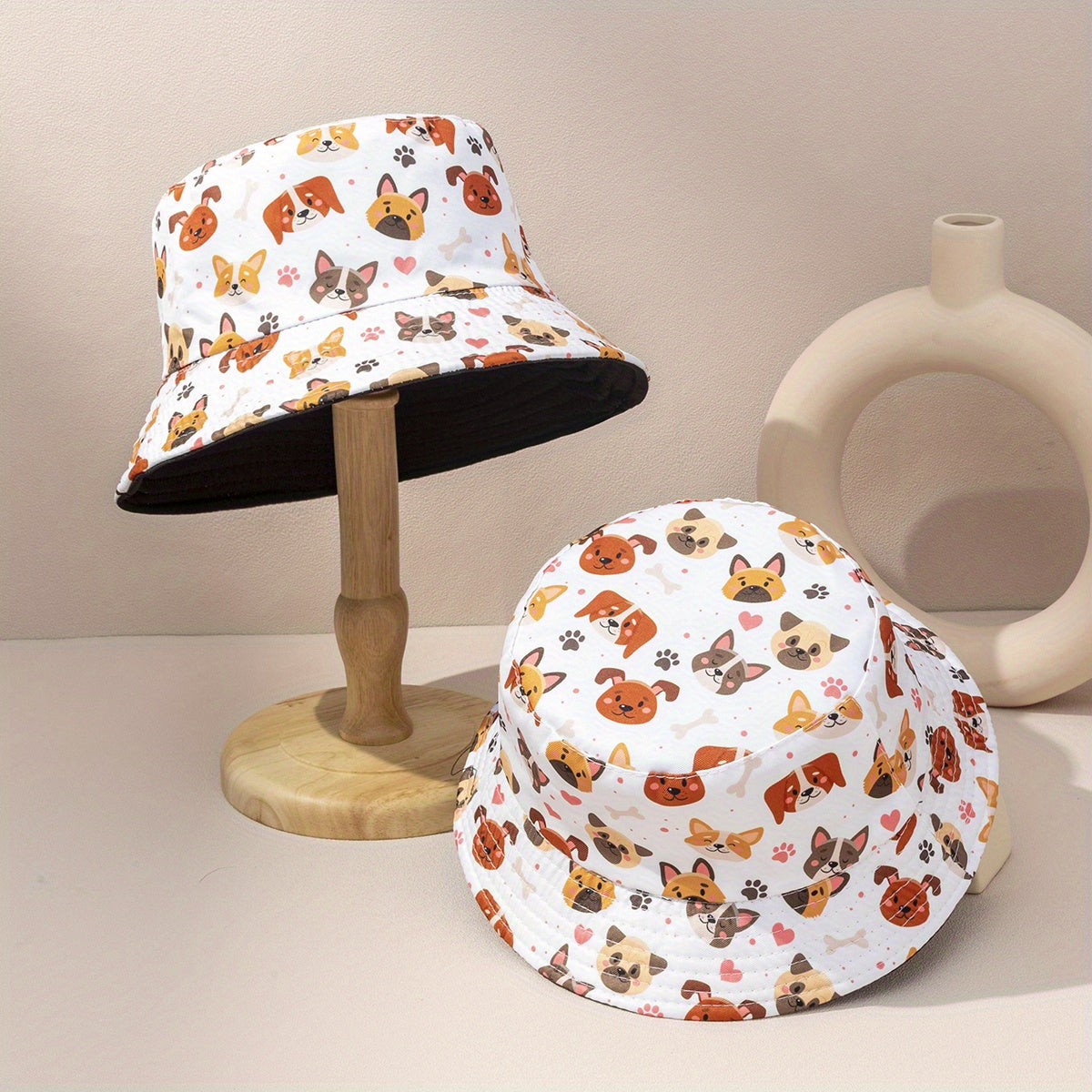 Puppy Print Family Bucket Hat Cartoon Dog Reversible Basin Hat