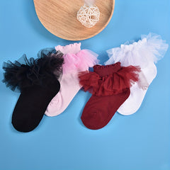 Ruffled Crew Socks Lace Mesh Thin Princess Socks Girls Holiday Party