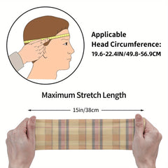 Vintage Plaid Headband Beige Checkered Pattern