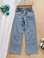 Girls Ripped Denim Pants Comfortable Jeans For Sports Kids