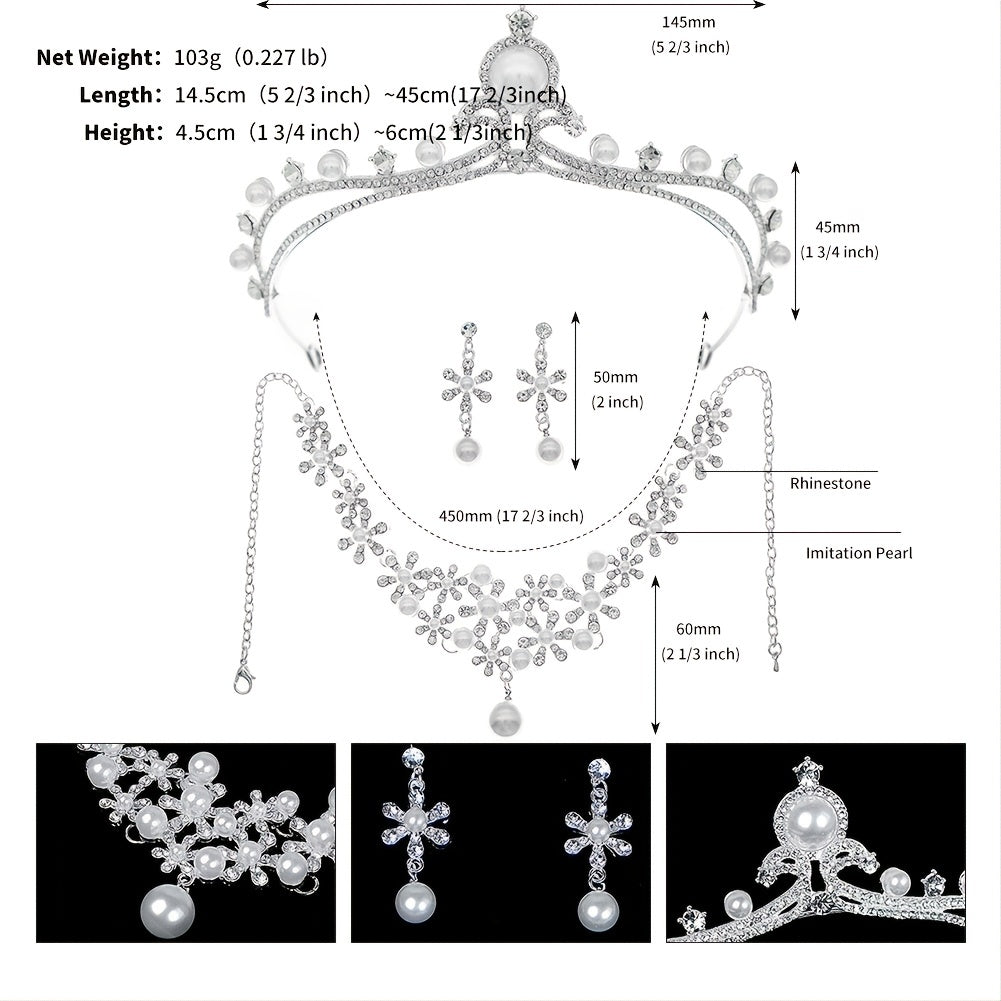 Bridal Rhinestone Jewelry Set: Crown, Hairpiece, Vine Neck
