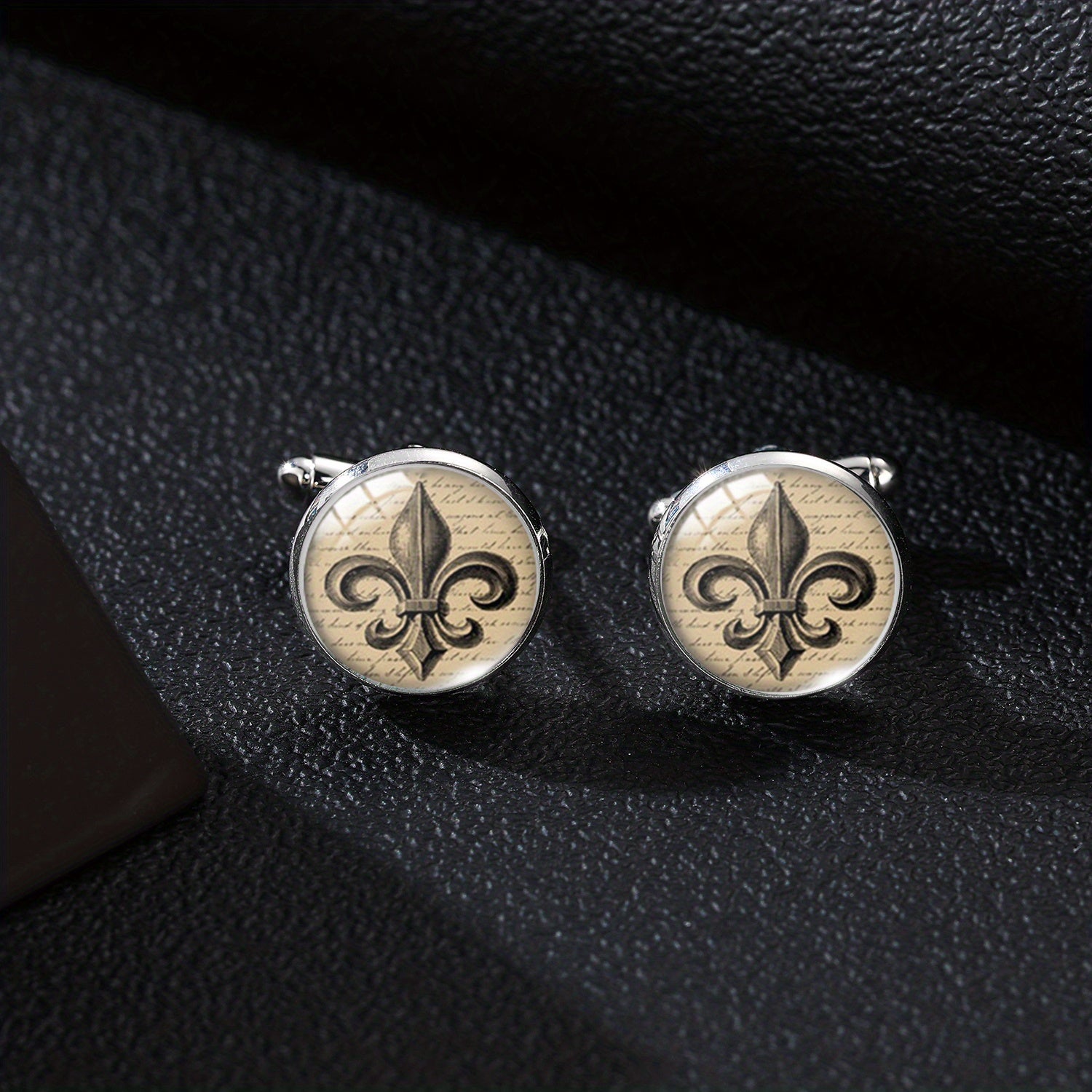 Brown Lily Flower Cufflinks on Handwritten Background - Gift for Boyfriend