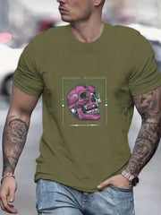 Skull Print Men's Graphic T Shirt Comfy Crew Neck Tee for Summer