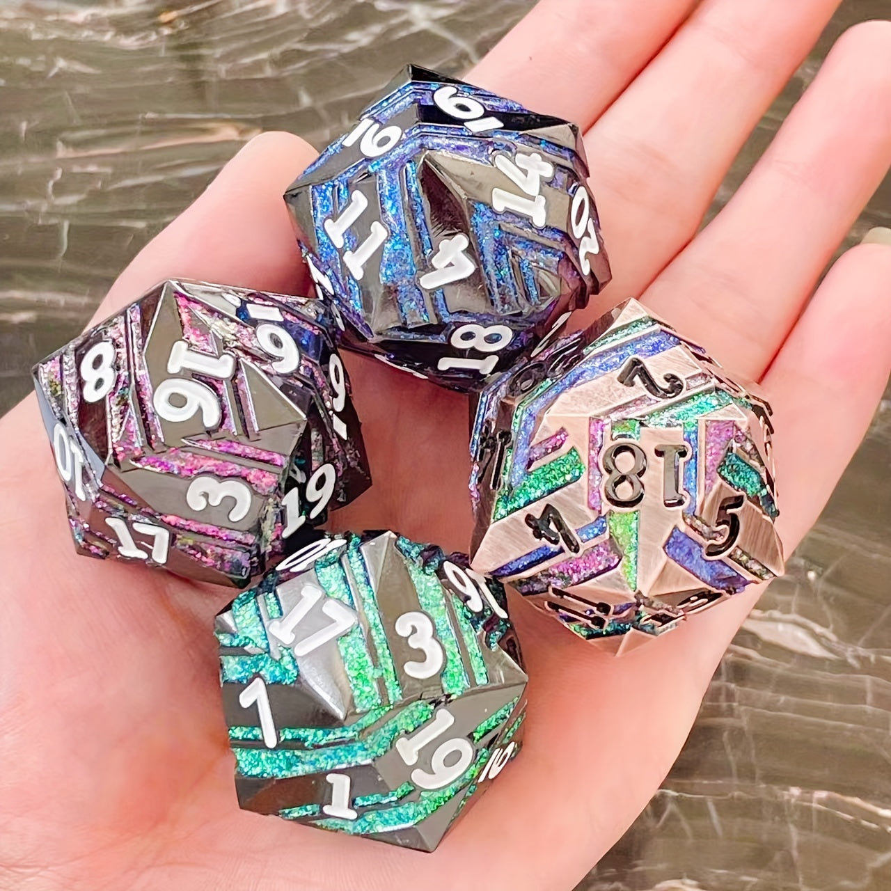 Metal D20 33mm Striped Dice Game Accessories
