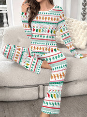 Christmas Print Pajama Set Long Sleeve Top & Pants