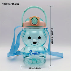Big Belly Bear Water Bottle with Shoulder Strap and Straw 1000ml