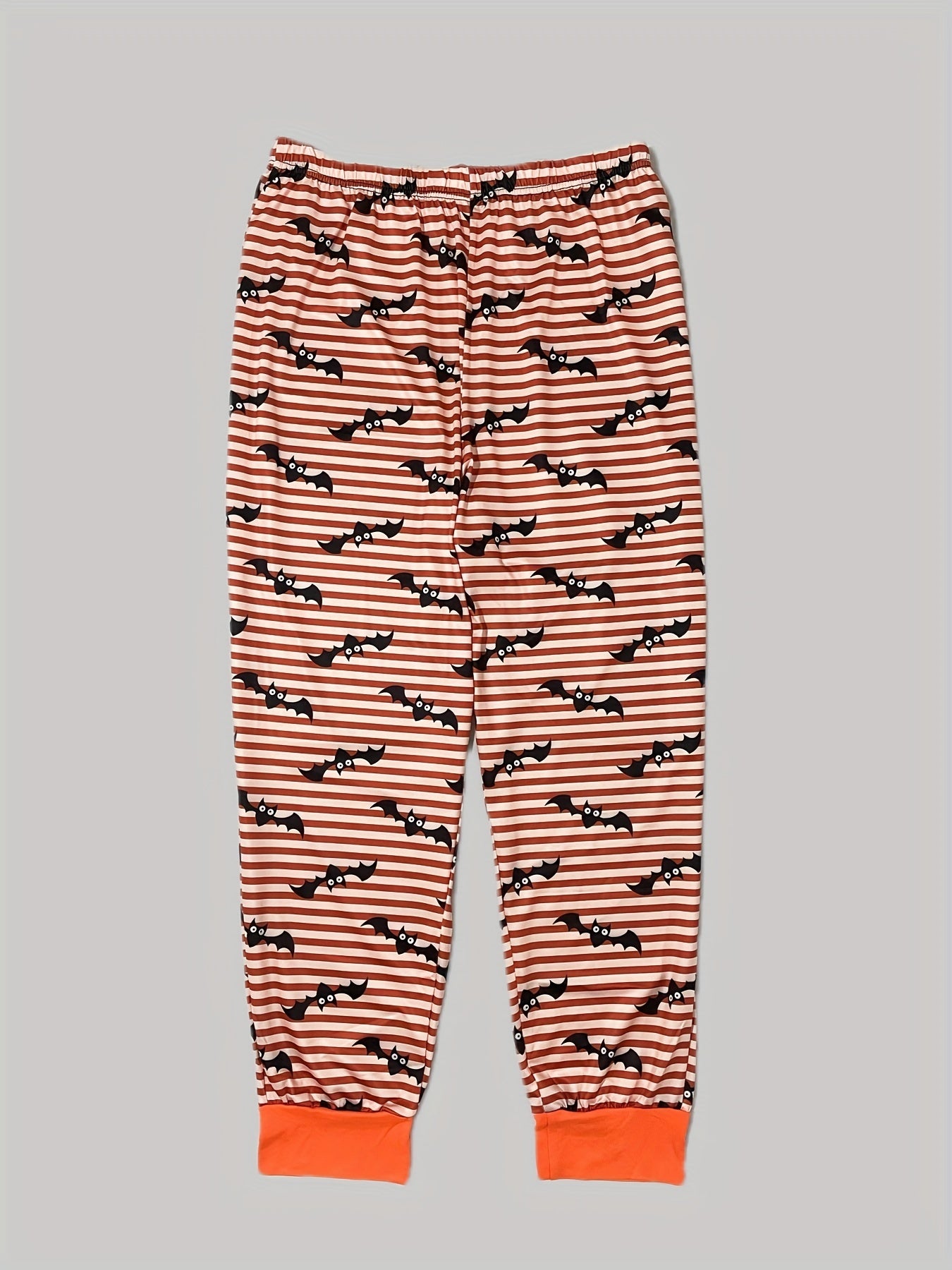 Stripe & Bat Print Pajama Set Long Sleeve Top & Pants