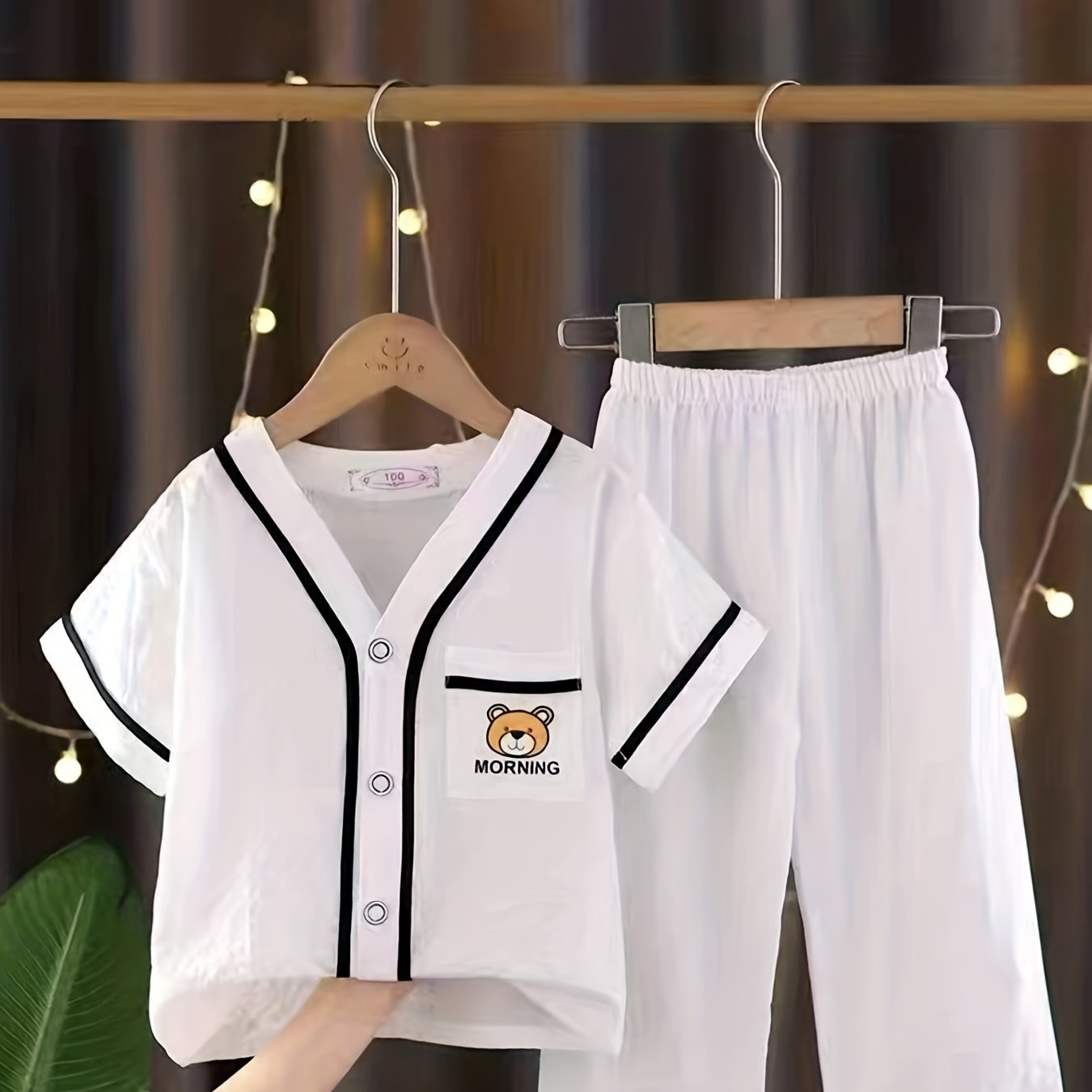 Boys Bear Pajamas Set Short Sleeves Tops & Bottoms Comfortable