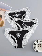3Pcs Lace Briefs Stretchy Intimates Panties Women's Lingerie