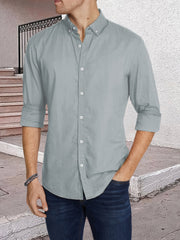 Men's Slim Solid Long-sleeve Shirt With Button Up