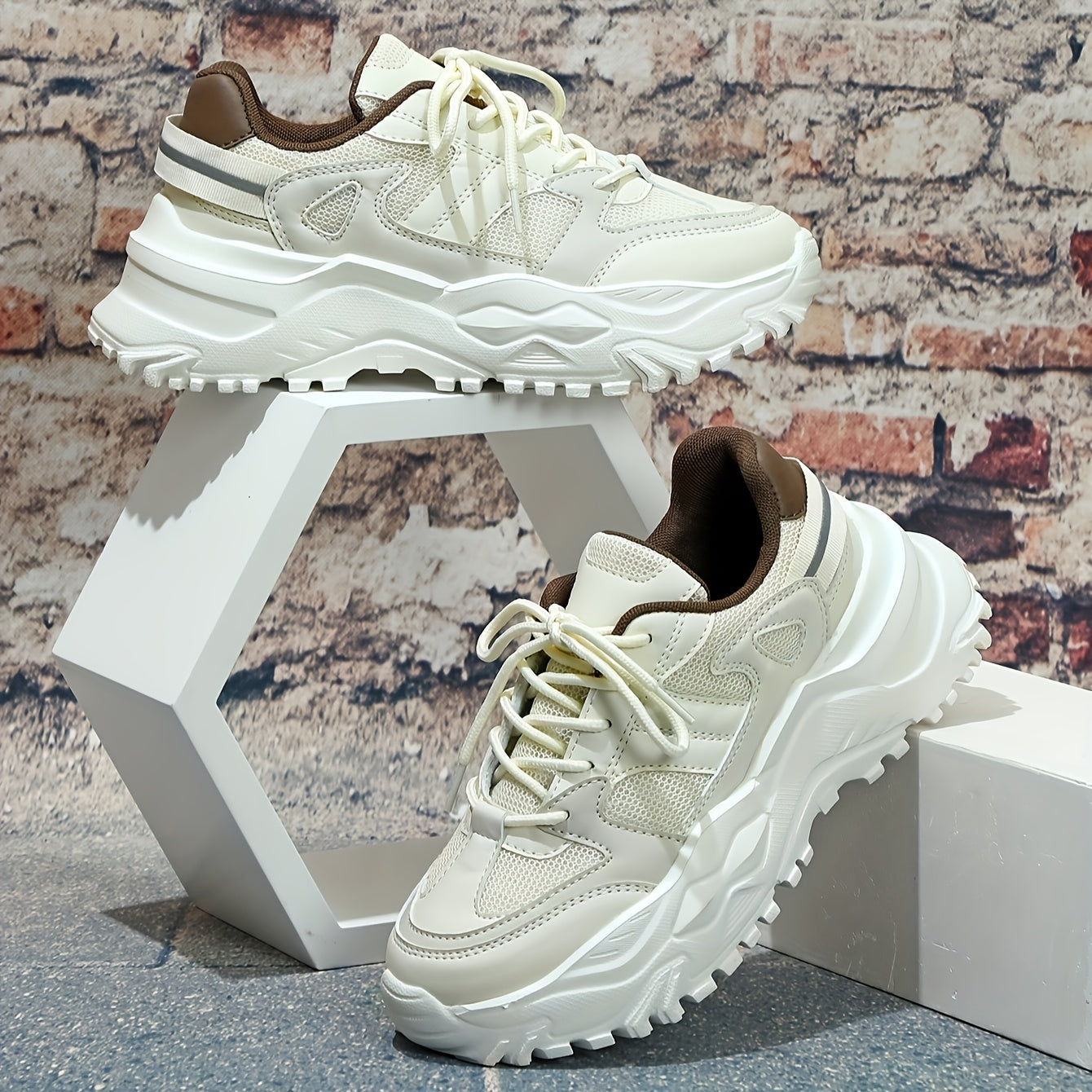 Faux Leather Chunky Sneakers Shock Absorption Running Shoes