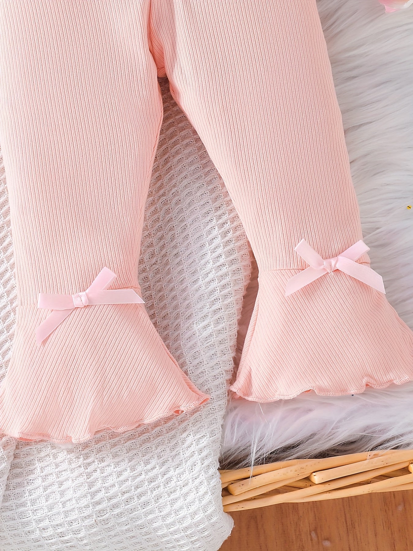 Baby Girl's Stretchy Flare Pants With Fringe Flounce Bell Bottom Leggings