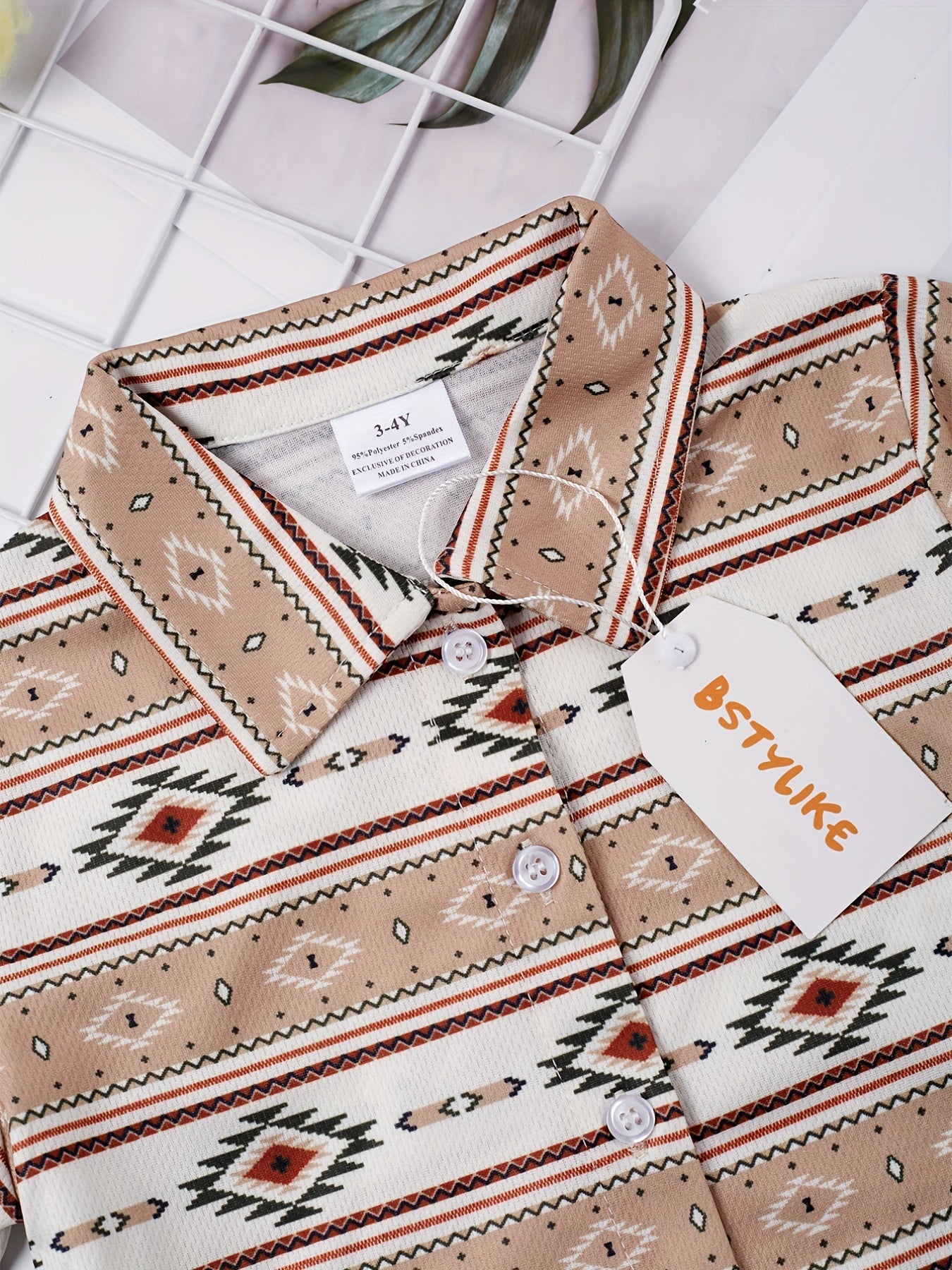 Boys Geometric Striped Shirt Casual Summer Kids Clothes