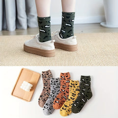 5 Pairs Leopard Print Socks Comfy Mid Tube Women's Stockings