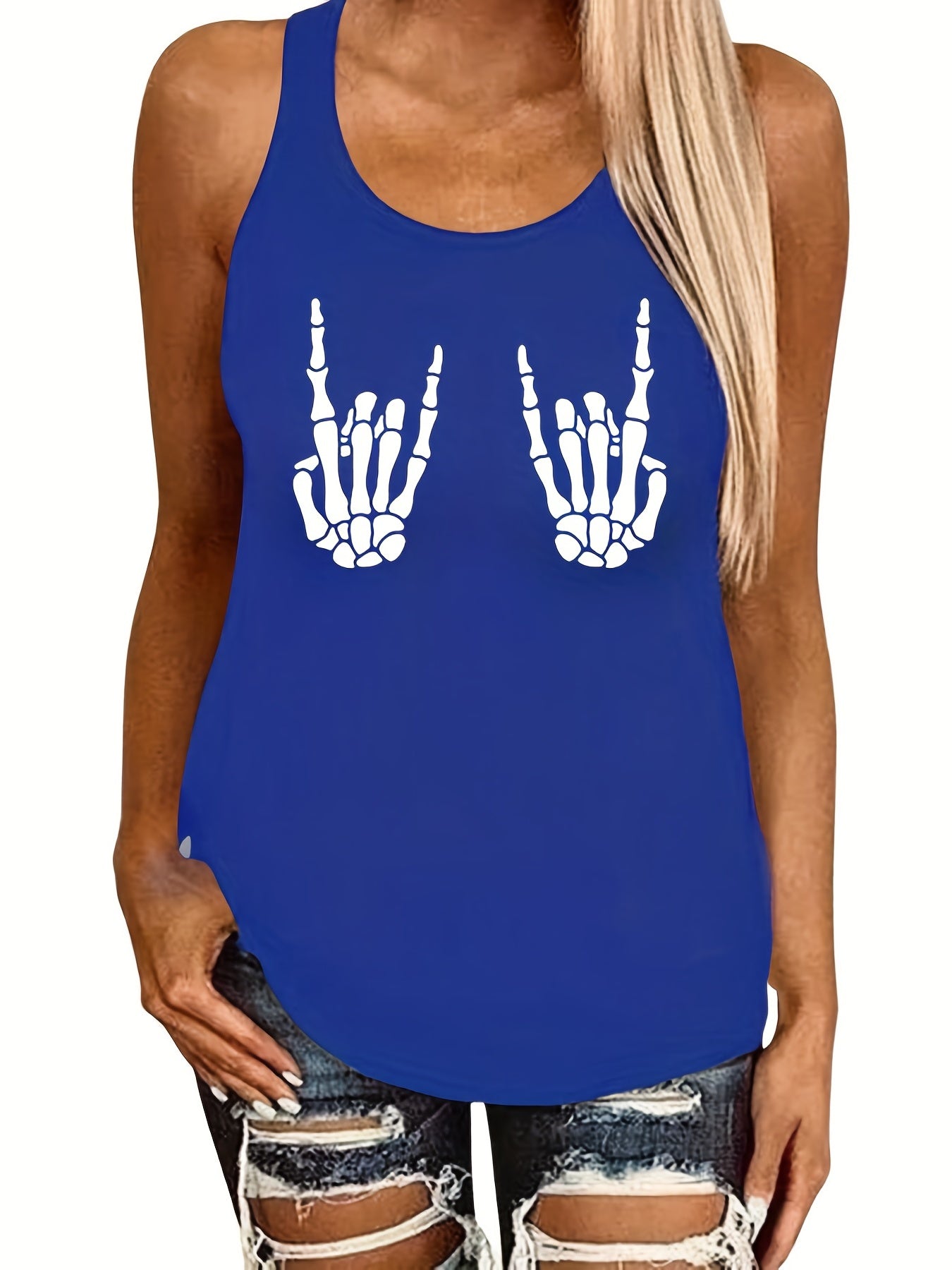 Skull Hand Print Tank Top Sleeveless Crew Neck Casual Summer Women's Clothing