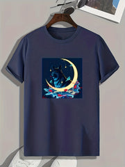 Moon & Wolf Print Men's Sports Tee Outdoor Fitness Clothing Gift For Men