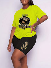 Slogan & Figure Print Short Sleeve Top & Shorts Set