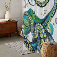 Waterproof Octopus Shower Curtain with 12 Hooks for Bathroom Decor