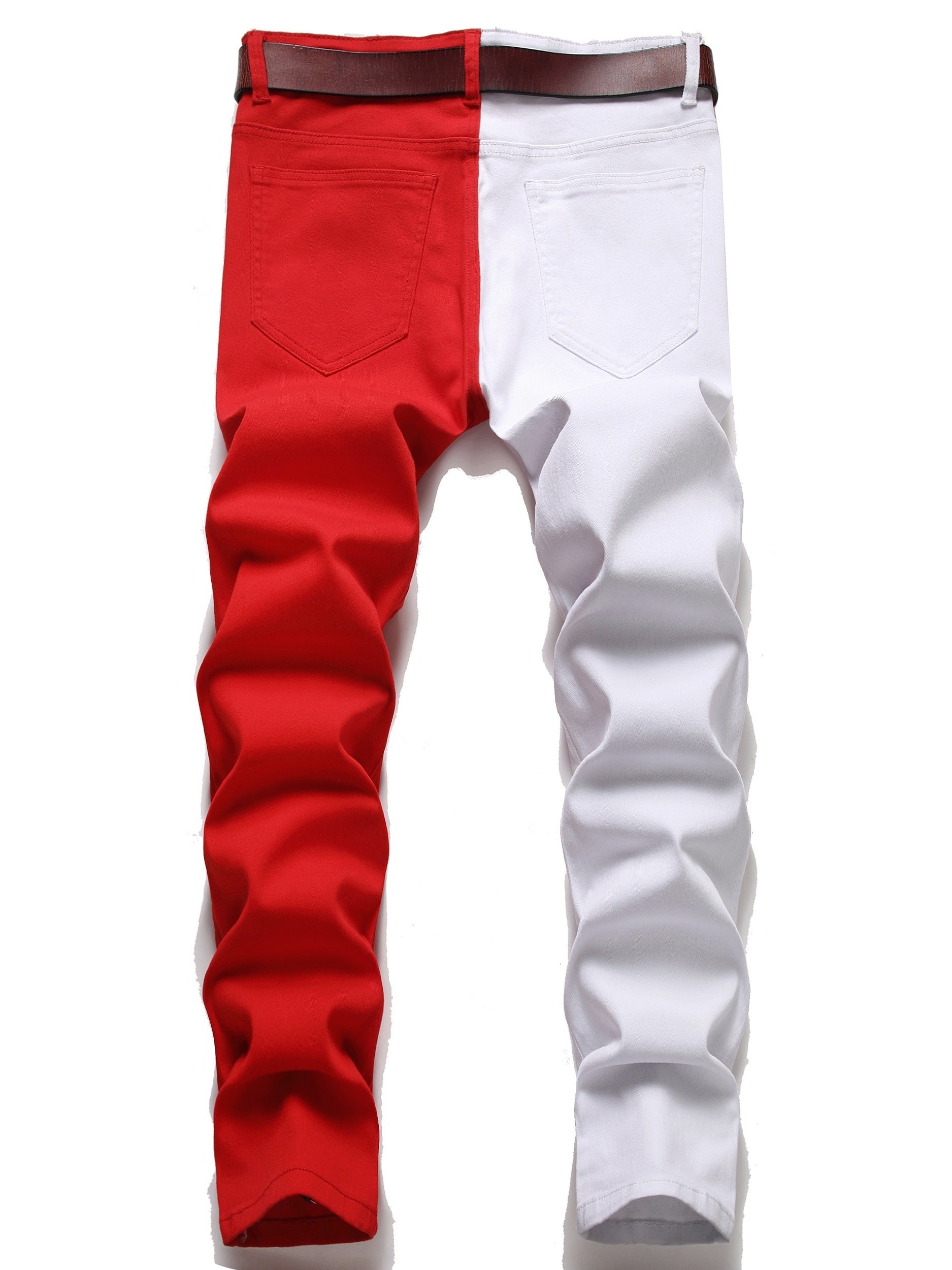 Slim Fit Block Jeans Men's Casual Street Style Stretch Denim Pants