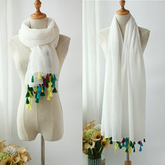 Colorful Tassel Linen Scarf for Women Outdoor Wrap