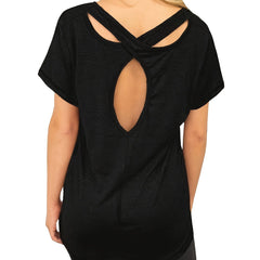 Women's Backless Workout T Shirt V Neck Criss Cross Yoga Tops