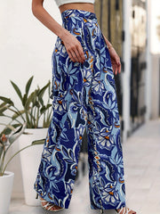 Floral Print Wide Leg Pants Vacation Elastic Waist Long Length Pants