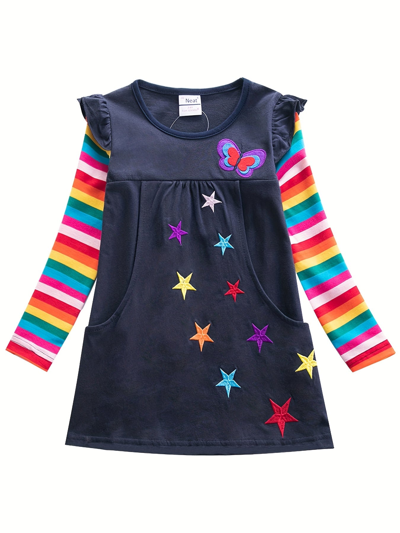 Girls Rainbow Unicorn Dress with Pockets
