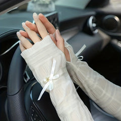 1 Pair Lace Loose Sleeves Embossed Bow Ice Gloves Extended Sunscreen