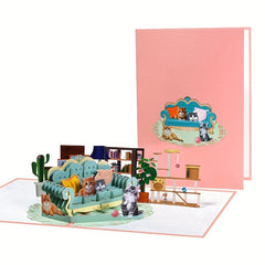 3D Pop Up Birthday Card Cats At Sofa Funny Birthday Cards For Friends And Family